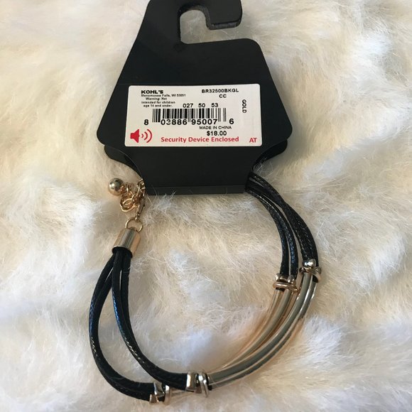 METAL GOLD AND BLACK VINYL BRACELET NWT - Picture 8 of 9